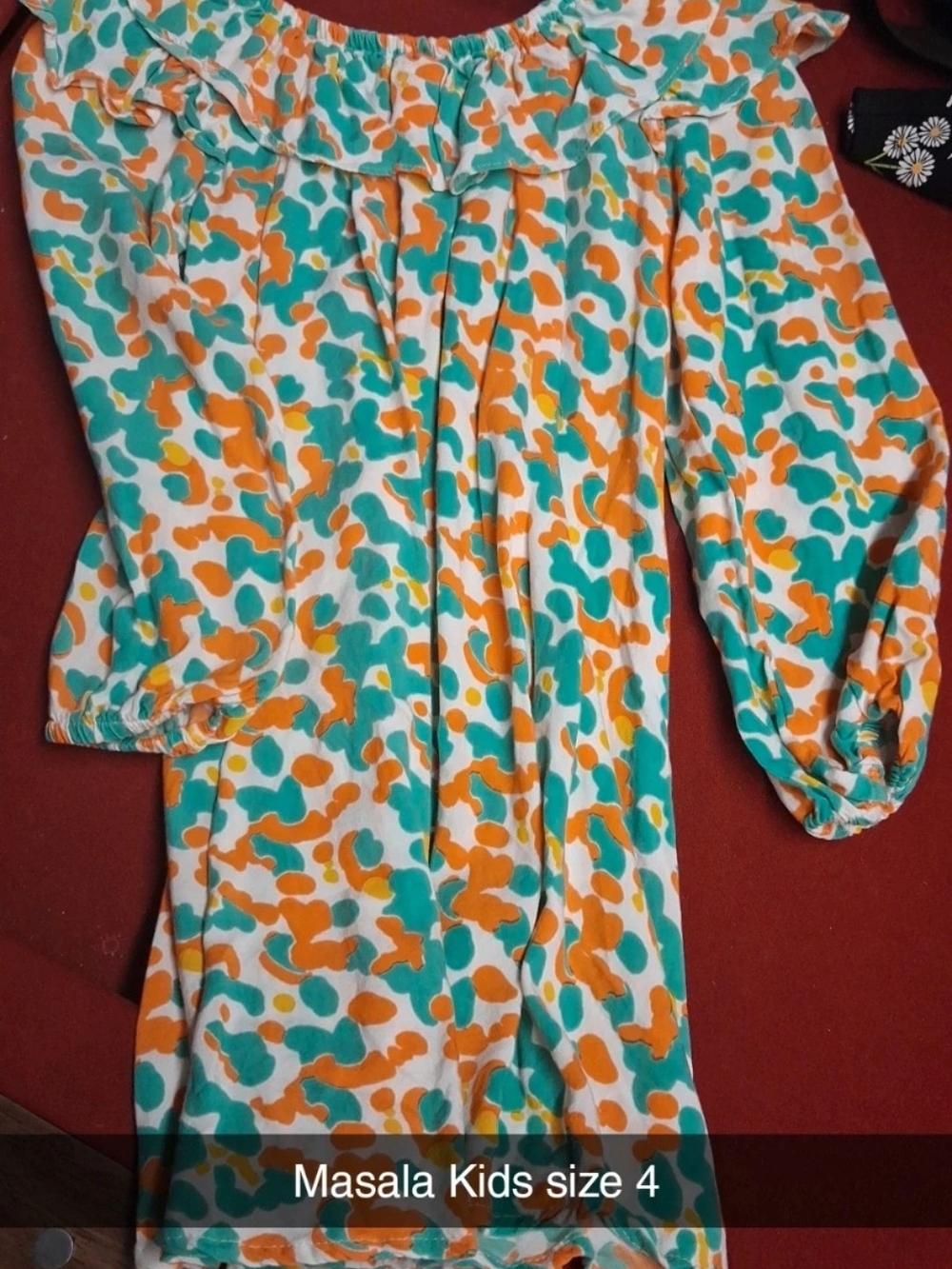 Masala Baby Orange, Teal & White Off-Shoulder Kids Dress